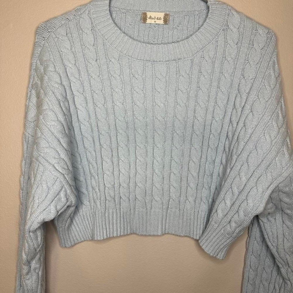 Altar'd State Womens Light Blue Cable Knit Cropped Sweater Size Medium Pullover